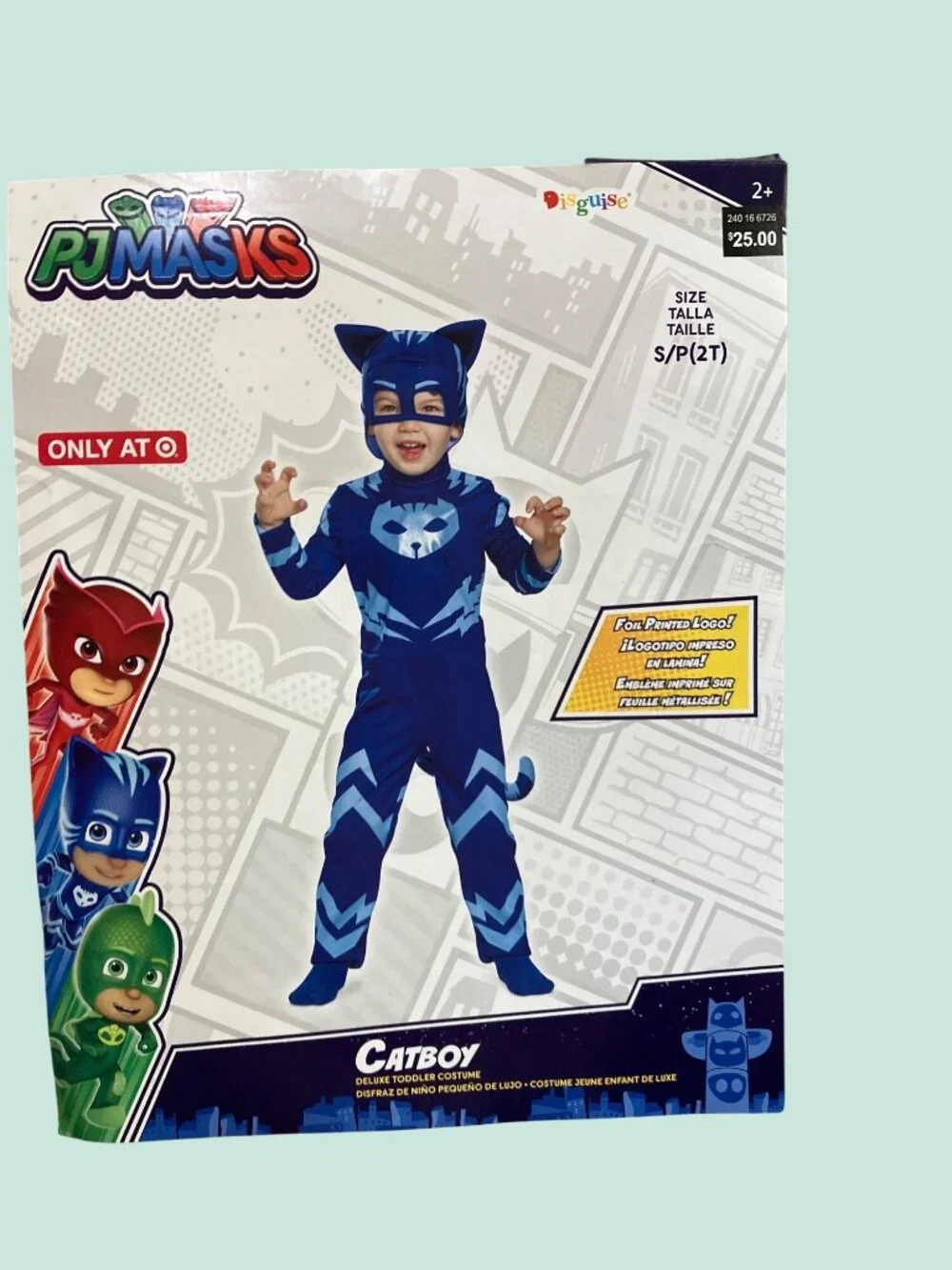 Catboy Deluxe Toddler Costume PJ Masks Foil Logo Blue Size 2T
